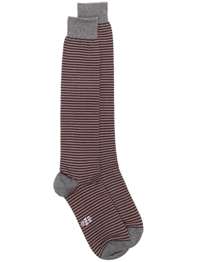 Eleventy Striped Knit Socks In Brown