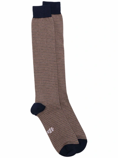 Eleventy Striped Knit Socks In Brown