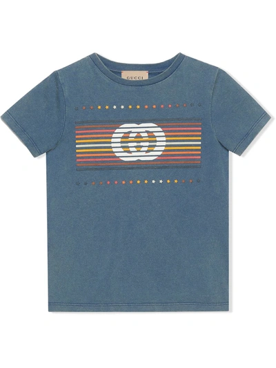 Gucci Kids' Interlocking G Cotton T-shirt In Blue