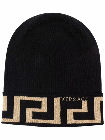 Versace Greek Print Cap In Nero