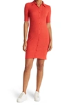 Melloday Short Sleeve Ribbed Knit Button Down Dress In Red