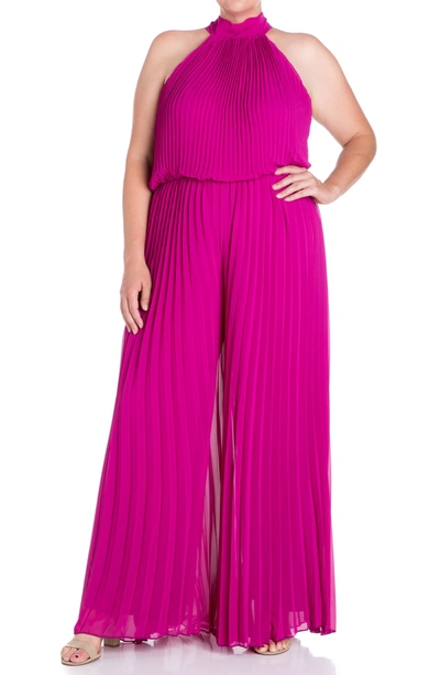 Meghan La Wild Orchid Pleated Jumpsuit In Magenta