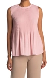 Adrianna Papell Woven Pleated Sleeveles Top In Blush Ivory Little Dot