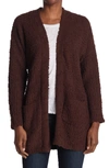 Bobeau Open Front Patch Pocket Popcorn Cardigan In Coffee