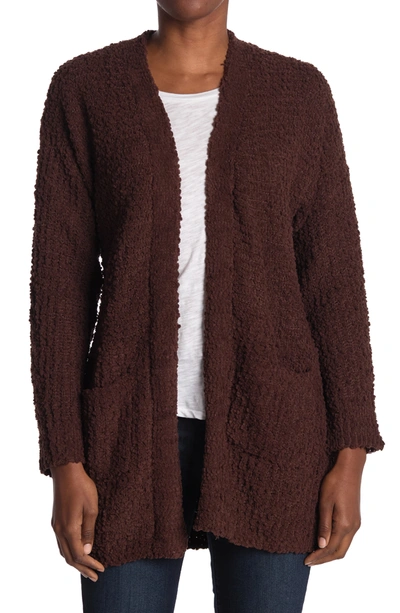Bobeau Open Front Patch Pocket Popcorn Cardigan In Coffee