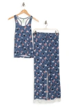 Honeydew Lace Trim Racerback Tank & Pants 2-piece Pajama Set In Calcite Floral