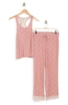 Honeydew Lace Trim Racerback Tank & Pants 2-piece Pajama Set In Honey Crisp Geo