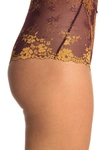 Wishlist Lace Backstrap Teddy In Eggplant/mustard Comboz/dnu