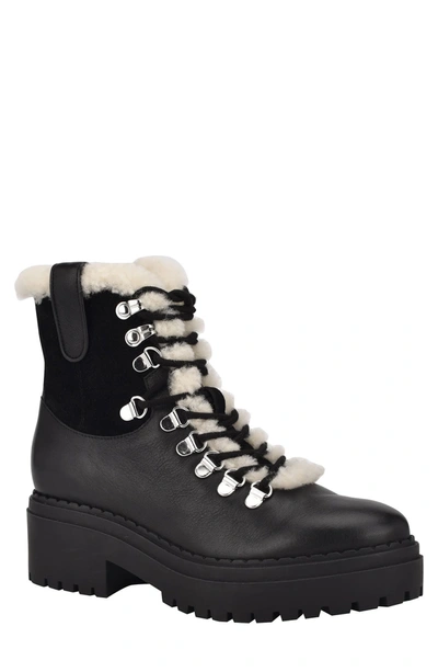 Marc Fisher Ltd Nalina Genuine Shearling Lined Leather Lace-up Boot In Blmle