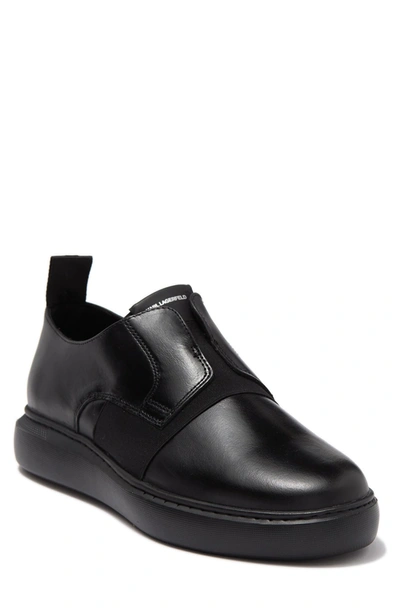 Karl Lagerfeld Leather Laceless Slip-on Sneaker In Black/black