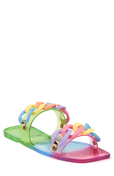 Catherine Malandrino Rainbow Jelly Slide Sandal In Green Multi
