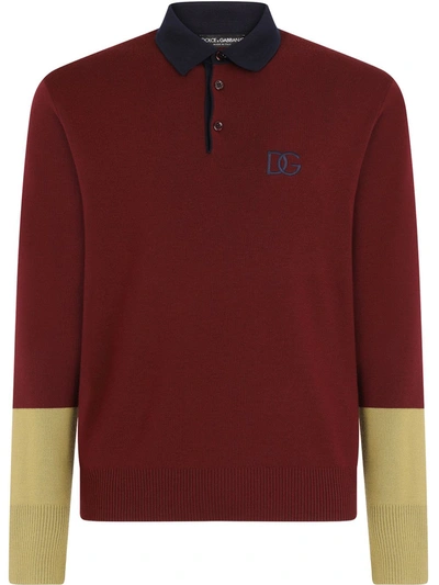 Dolce & Gabbana Colour-block Virgin Wool Sweater In Red