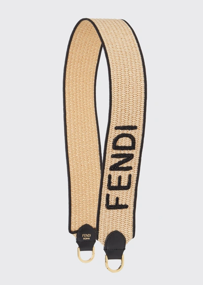 Fendi Logo Embroidered Straw Shoulder Strap In Naturale