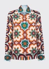 La Doublej Printed Button-down Silk Twill Boy Shirt In Ciccio Arancio