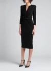 Giorgio Armani Draped Milano Stitch Midi Dress In Uc99 Nero