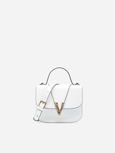 Versace Virtus Leather Top Handle Bag In White