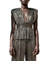Sabina Musayev Shelby Pleated Top W/ Shoulder Pads In Mandarin