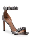 ALAÏA BOMBE STUD METALLIC ANKLE-WRAP SANDALS,PROD242150199