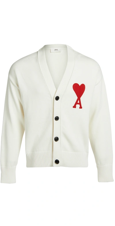 Ami Alexandre Mattiussi Ami Paris Ami De Coeur Woolen Cardigan In Neutral