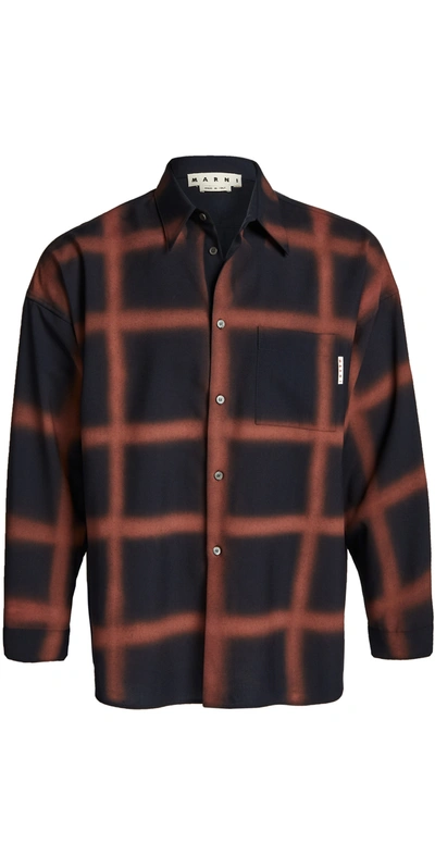 Marni Oversized Checked Shirt In Blublack
