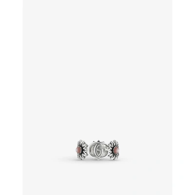 GUCCI GUCCI WOMEN'S SILVER GG MARMONT FLORAL-MOTIF STERLING-SILVER AND MOTHER-OF-PEARL RING,47552143