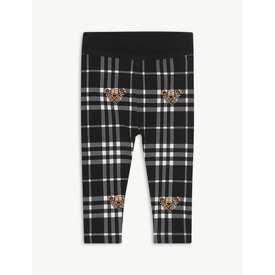 Burberry Black/white Gina Checked Teddy-print Stretch-cotton Leggings 6-24 Months 12 Months