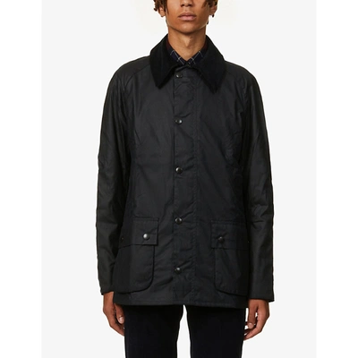 Barbour Ashby Corduroy-trimmed Waxed Cotton Jacket In Navy