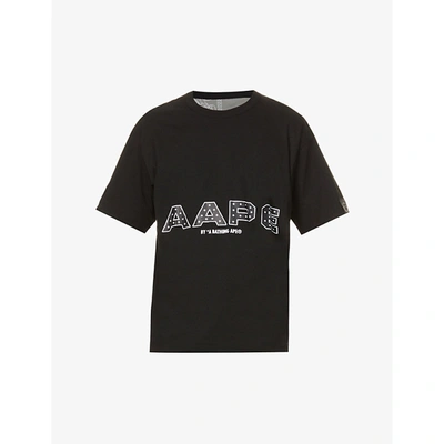 Aape Mens Black Banadana Logo-print Cotton-jersey T-shirt S