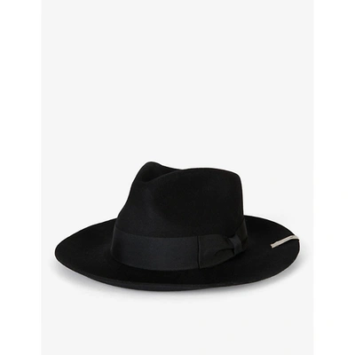 Prevu Mens Black Logo-branded Curved Wool Fedora Hat S