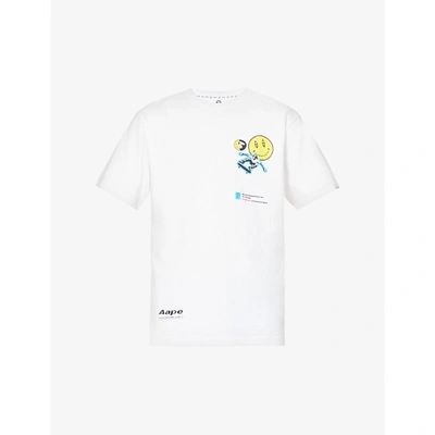 Aape Mens White Logo-print Relaxed-fit Cotton-jersey T-shirt M