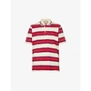 GUCCI GUCCI MEN'S IVORY LIVE RED MIX STRIPED SHORT-SLEEVED COTTON-JERSEY POLO SHIRT,46111865