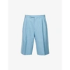 GUCCI GUCCI MENS BLUE POOL PINSTRIPED WOOL AND LINEN-BLEND SHORTS,46114054