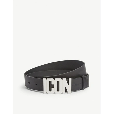 Dsquared2 Acc Icon Logo-plaque Leather Belt In Black Silver