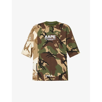 Aape Mens Green (multi) Camouflage And Logo-print Cotton-jersey T-shirt L