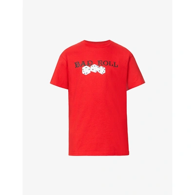 Baddest Skate Shop Rolling Dice Graphic-print Cotton-jersey T-shirt In Red