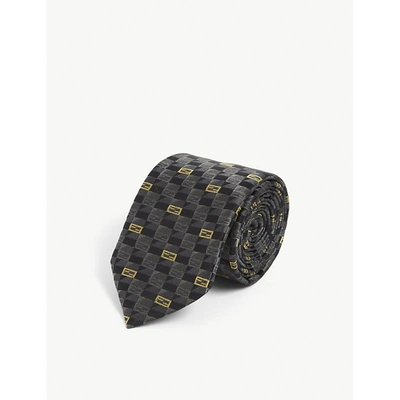 Fendi Mens Blue Geometric-pattern Wide Silk Tie