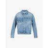 GUCCI GUCCI MENS LIGHT BLUE MIX GRAPHIC-EMBROIDERED FADED-WASH DENIM JACKET,46113174