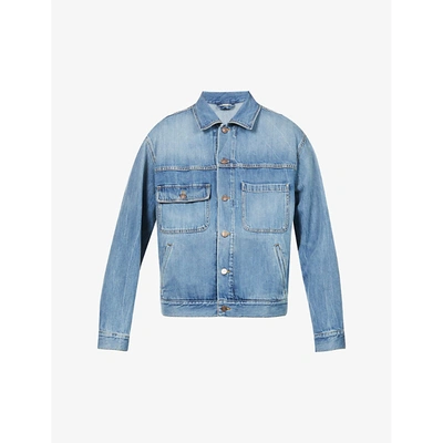 Gucci Graphic-embroidered Faded-wash Denim Jacket In Light Blue Mix