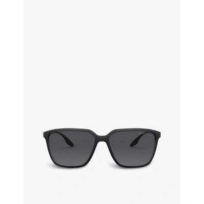 Prada Mens Black Ps 06vs 58 Acetate Square-frame Sunglasses In Black Demishiny,polar Grey
