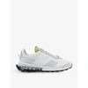 NIKE NIKE MENS SUMMIT WHITE WHITE PURE AIR MAX PRE DAY BRANDED RECYCLED-POLYESTER AND RECYCLED-SUEDE TRAI,45961921
