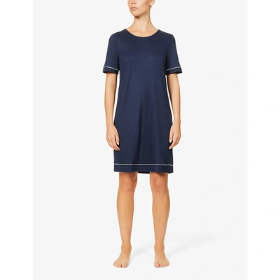Hanro Natural Comfort Short Sleeve Nightgown In Deep Navy