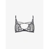 AGENT PROVOCATEUR AGENT PROVOCATEUR WOMENS BLACK OZELLA PLUNGE UNDERWIRED PVC AND FLORAL-LACE BRA,38297575