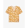 Sandro Womens Naturels Flower Printed Silk Top 8 In Naturels