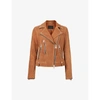 Allsaints Womens Rust Brown Balfern Suede Biker Jacket 10 In Tan Brown