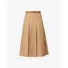 GUCCI GUCCI WOMEN'S BEIGE/MIX LOGO-PRINT HIGH-WAIST LINEN-BLEND MIDI SKIRT,47410412