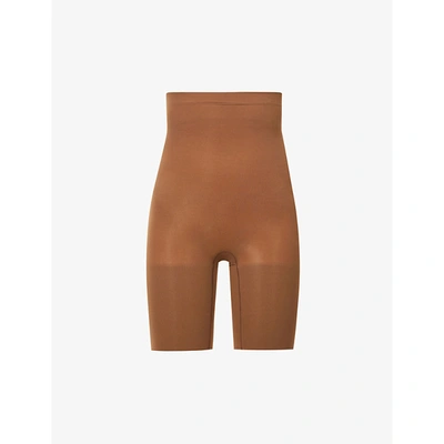 Spanx High Power Stretch-woven Shorts In Chesnut Brown
