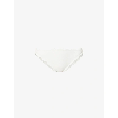 Marysia Antibes Scalloped Recycled-seersucker Bikini Briefs In Off-white