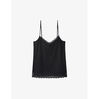 The White Company Essential Lace-trim Modal-blend Cami Top In Black