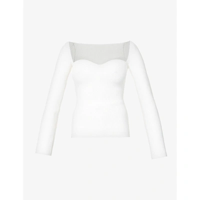 Pixie Market Chiara Sweetheart Neckline Stretch-knit Top In White