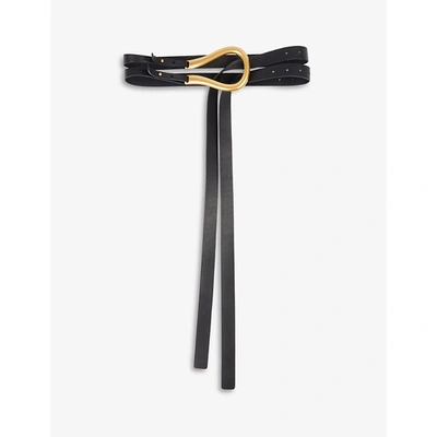 Bottega Veneta Horseshoe-buckle Leather Belt In Black-gold